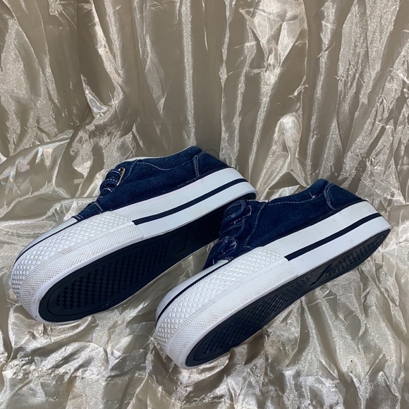 * RARE VINTAGE FIND * 8.5 CHUNKY PLATFORM Y2K 90s denim strappy Velcro schoolboy - Picture 3 of 4